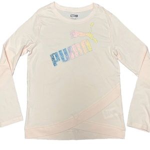 PUMA Girls Pink Logo Long Sleeve Tee Girls Size L 12/14